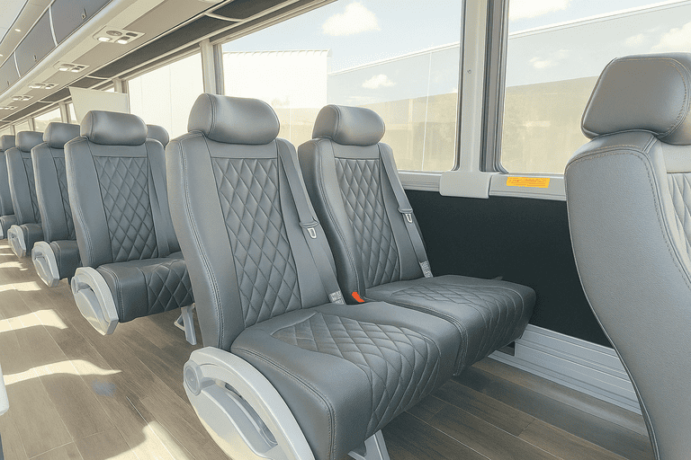 interior of Oakland Minibus Company charter bus